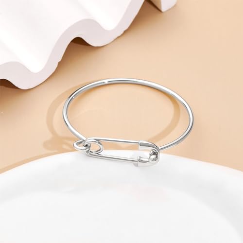 Gold Silver Link Bangle Bracelet for Women Simple Thin Cuff Bangle Bracelet Minimalist Jewelry - color: Silver