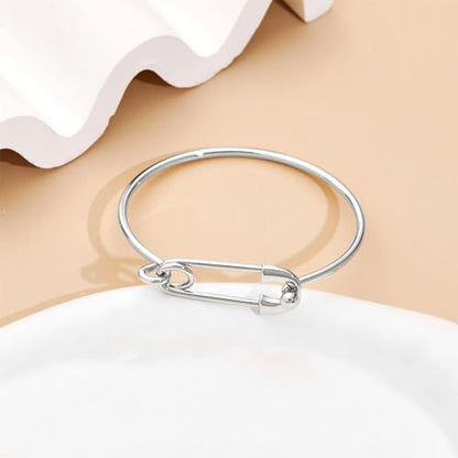 Gold Silver Link Bangle Bracelet for Women Simple Thin Cuff Bangle Bracelet Minimalist Jewelry - color: Silver