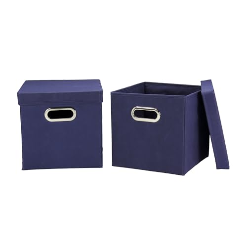 Household Essentials 33-1 Decorative Storage Cube Set with Removable Lids | Navy | 2-Pack