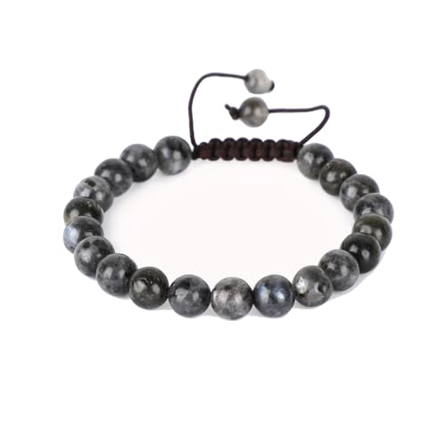 AD Beads Unisex 8mm Gemstone Bracelets Healing Macrame Adjustable 7-9 Inches || wear this healing natural gemstone bracelet help to erase your pain and fear || recover your energy||| - color: Larvikite