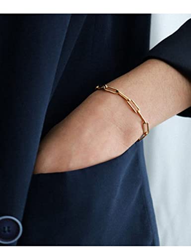 925 Sterling Silver Paperclip Chain Bracelet 3/4/5mm Silver Bracelet for Women Men Silver Bracelet 6.5-9 Inches - color: Gold 5mm, size: 6.5