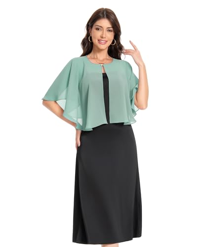 Baoqiya Capelets for women Chiffon Cape Soft Shawls and Wraps Wedding Capes 1920s flapper Cover Up - color: Bean Green