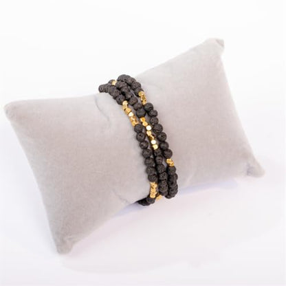 4mm Mini Beads Natural Stone Adjustable Bracelet For Women, Energy Charm Jewelry, Birthday Gift - color: Lava Stone