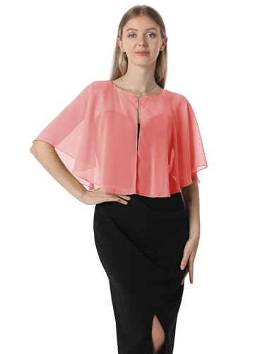Chiffon Capelet Soft capes Shawls and Wraps for Evening Dress Wedding Cape 1920s shawl accessories for women - color: Coral