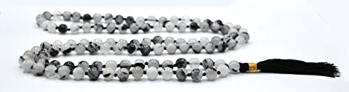 Amazing Gemstone Black Rutilated Quartz Mala Knotted - color: Black Rutilated Quartz, style: Knotted