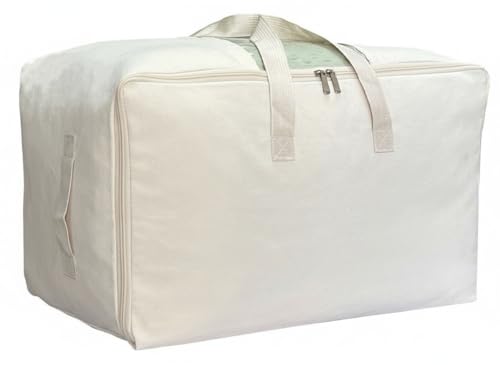 Soft Large Canvas Comforter Storage Bags with Four Carrying Handles and Clear Window, Closet Organizer for Clothing, Blankets Sheets Pillows and Bedding, 80L, Beige - color: Beige, size: 80L - 1 Pack
