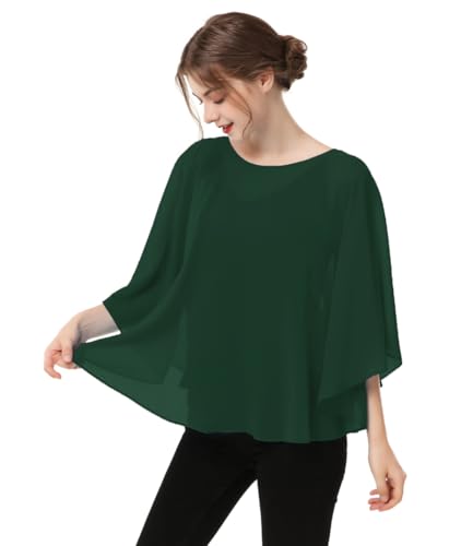 Capes for Womens Casual chiffon shawl Casual Chiffon Cape Sheer shawls and wraps Poncho Capelets Cover Up - color: Dark Green