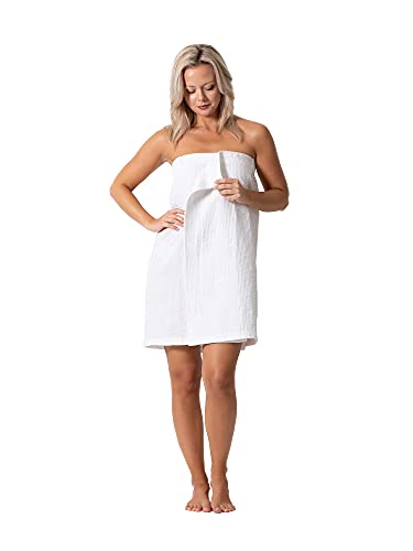 Turkish Linen Women’s Waffle Spa Body Wrap with Adjustable Closure - color: White, size: One Size