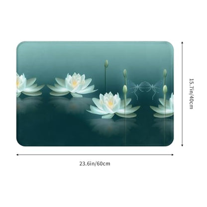 Dragonfly with Water Lily Print Flannel Anti-Slip Mat 16x24in Polyester Floor Covering, Full Single-Side Printed - color: Dragonfly With Water Lily
