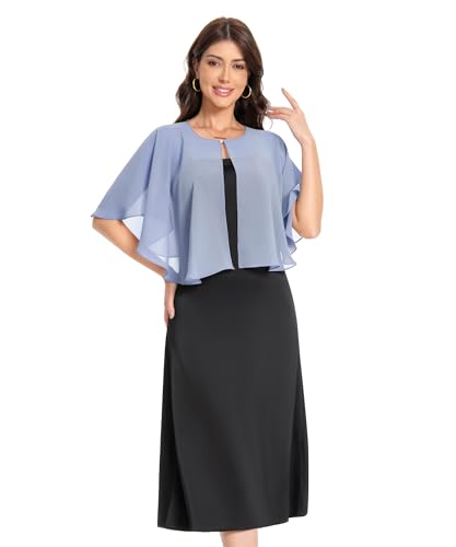 Baoqiya Capelets for women Chiffon Cape Soft Shawls and Wraps Wedding Capes 1920s flapper Cover Up - color: Blue Grey