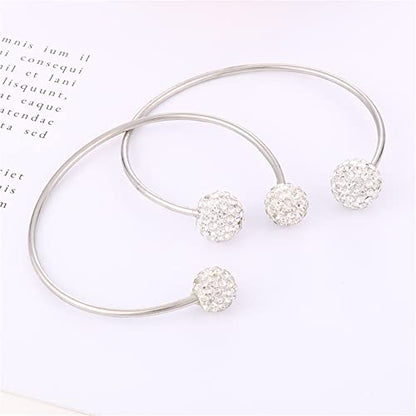 Women's Stainless Steel Minimalist Open Cuff Bracelet with Zirconia Ball, Silver/Gold - color: Silver-10mm ball