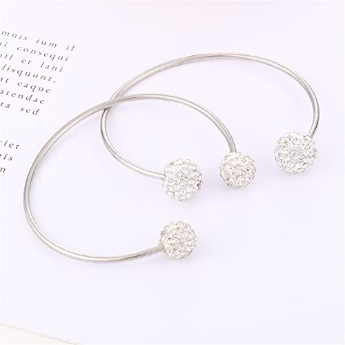 Women's Stainless Steel Minimalist Open Cuff Bracelet with Zirconia Ball, Silver/Gold - color: Silver-12mm ball