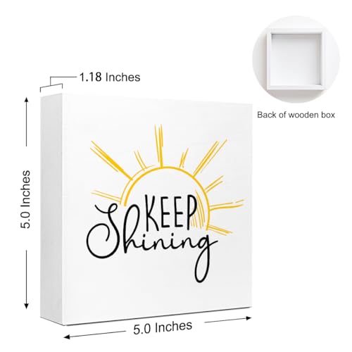 Wooden Box Sign "Keep Shining" 5x5x1 INCH, Inspirational Quote Decor, Uplifting Message Plaque, Rustic Encouragement Sign for Office Desk, Teacher Gift Idea Motivational Display - style: Keep Shining