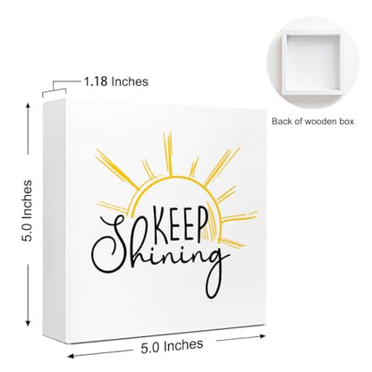 Wooden Box Sign "Keep Shining" 5x5x1 INCH, Inspirational Quote Decor, Uplifting Message Plaque, Rustic Encouragement Sign for Office Desk, Teacher Gift Idea Motivational Display - style: Keep Shining