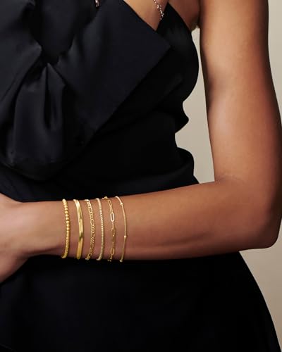 DEARMAY Gold Bracelets for Women Waterproof, 14K Gold Plated Stackable Jewelry Sets Non Tarnish Trendy Thin Dainty Cuban Link Paperclip Chain Bracelet Stack Fashion Accessories Gifts for Womens - style: 5Pcs BRACELET F