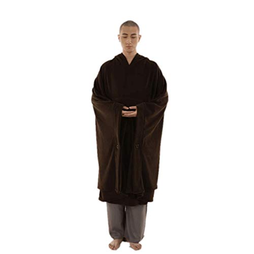 ZanYing Meditation Buddhist Hooded Cloak Outfit Oversize Coat - color: Dark Brown, size: Large