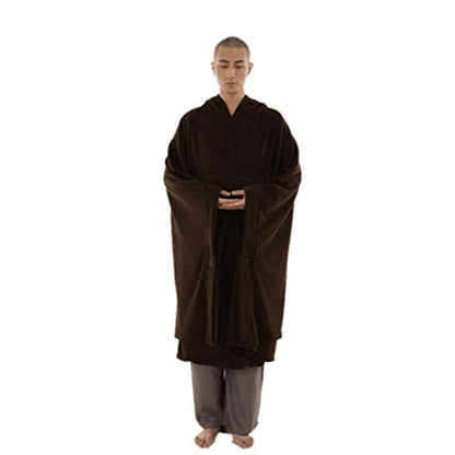 ZanYing Meditation Buddhist Hooded Cloak Outfit Oversize Coat - color: Dark Brown, size: Large