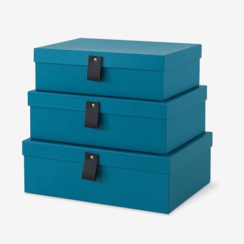 Soul & Lane Cardboard Decorative Boxes for Storage - Set of 3, Textured Memory Boxes with Lids for Home Decor, Photo Storage, and Keepsakes, Blue - color: Blue