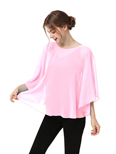 Capes for Womens Casual chiffon shawl Casual Chiffon Cape Sheer shawls and wraps Poncho Capelets Cover Up - color: Pink