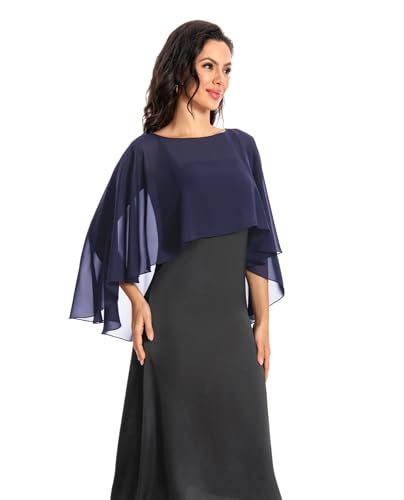 Baoqiya Women's Capelet Shawls and Wraps for Evening Dresses Soft Bridesmaid Shawl Chiffon Cape Wedding Cover Up - color: Navy