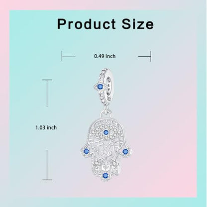 Prayer Cross Elephant Airplane Suitcase Charm 925 Sterling Silver Charms fits for Bracelets Necklace Pendant Bead Charms Jewelry Gift for Women Family - color: Blue Hamsa Hand Charm