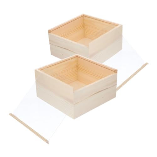 Luxshiny 2Pcs Acrylic Sliding Lid Storage Box Visible Wooden Craft Organizer for Jewelry and Small Items Multi-Purpose Storage Solution