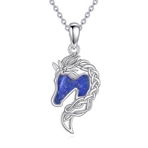 Animal Necklace 925 Sterling Silver Pendant Jewelry Gift for Women Animal Lover - style: Horse-lapis lazuli