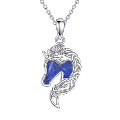 Animal Necklace 925 Sterling Silver Pendant Jewelry Gift for Women Animal Lover - style: Horse-lapis lazuli