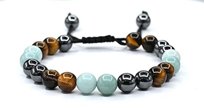 Amazing Gemstone Bracelet for Child - Hematite Amazonite Tiger Eye Bracelet Set for Men Women Healing Calming Anxiety Stress Relief Gifts Pulseras Para Hombres Mujer Stocking Stuffers (Adjustable) - color: Childhood