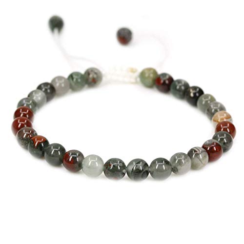 Angelstones Handmade Gemstone 6mm Round Beads Adjustable Braided Macrame Tassels Chakra Reiki Bracelets 7-9 inch Unisex - color: African Bloodstone