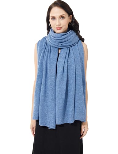 Soft Cashmere Blend Wrap Chic Scarf Stole for Women Wayfarer Travel Extra Large 87"x28" - color: Mottle Blue