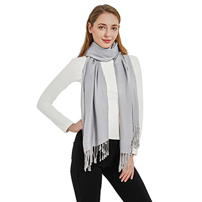 Soft Silky Pashmina Shawl Wraps Solid Colors Scarf for Wedding Evening Dresses - color: D-silver Grey