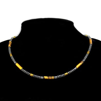 Healing Stress Anxiety Meditation Grounding Energy Gemstone Necklace Series - color: Tiger Eye & Hematite -4 mm- Stone Tube Beads