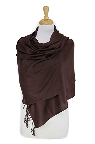 Luxurious Pashmina Feel Scarf & Shawl - Soft Solid Color Wrap for Weddings, Evening Dresses, Gifts - color: Dark Brown