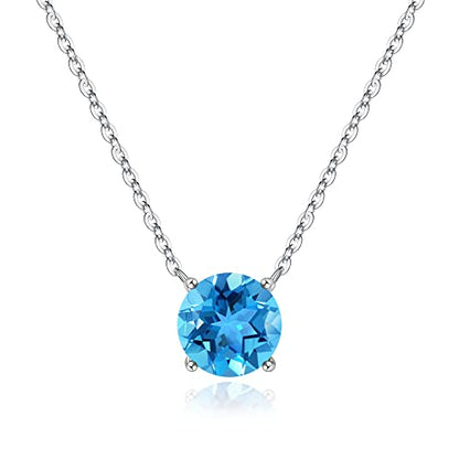 Ursilver Mothers Day Gifts - Birthstone Necklace for Women 925 Sterling Silver Round Birthstone Necklace Birthday Gifts 12 Months Necklaces for Women Jewelry Gift - color: silver-11-Nov-Topaz Blue