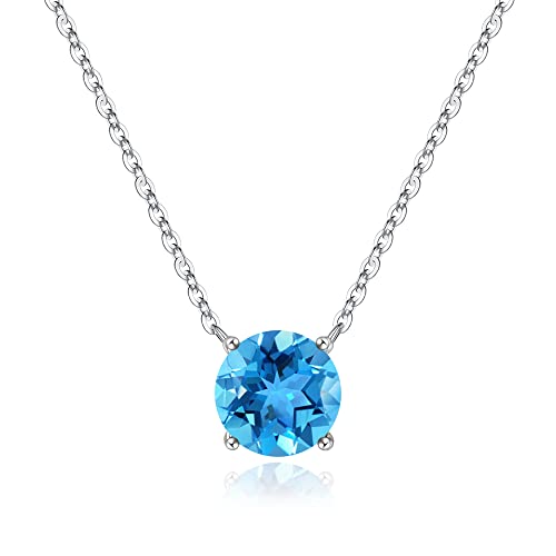 Ursilver Mothers Day Gifts - Birthstone Necklace for Women 925 Sterling Silver Round Birthstone Necklace Birthday Gifts 12 Months Necklaces for Women Jewelry Gift - color: silver-11-Nov-Topaz Blue