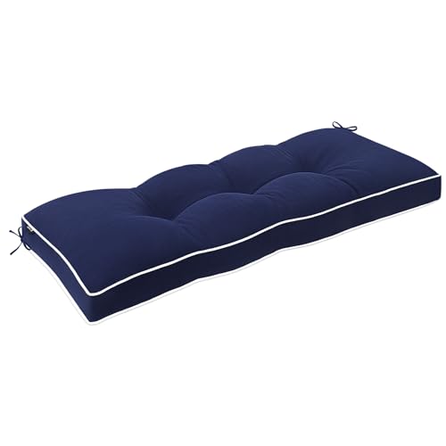 Favoyard Indoor/Outdoor Bench Cushion 48 x 16 Inch Waterproof & 3-Year Fade-Resistant Patio Furniture Cushions for Garden Porch Swing Chair Tufted Pad for Sofa Couch Seat with Ties, Blue - color: Blue, size: 48 x 16 In
