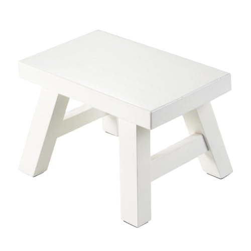 Small Stool Wooden Step Stool Footstool Solid Wood 8 inch for Kids Adults Plant Stand Fishing Stool (White) - color: White
