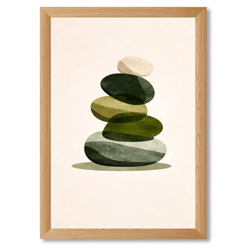 Framed Stacked Zen Stones Poster Canvas Print Modern Minimalist Aesthetic Art Print Wall Decor for Living Room Bedroom Apartment Decoration Stunning Poster Wall Art (Wood Framed,12L X16W) - size: 12L"X16W"