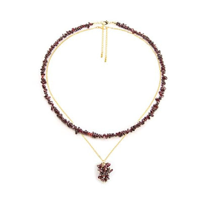 2Pcs Crystal Necklace for Women Handmade Choker Necklaces Pendant Necklace Natural Stone Gemstone Beaded Necklace 18k Gold Plated Adjustable Dainty Necklace for Women - color: Garnet