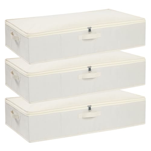 Clothes Organizers, Under Bed Storage Containers, Storage Bins With Lids and Reinforced Handles, Beige, 3 Pack, 23.6 x 11.8 x 5.9 Inch - color: Beige, size: 23.6x11.8x5.9in(3-Pack)
