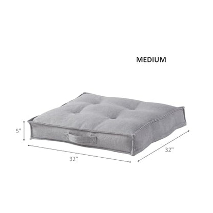 Square Tufted Floor Pillow with Removable Cover, Cement, Medium (32") - color: Cement, size: Medium (32")