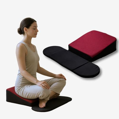ZenSlope Pro Seat Elevated Meditation Cushion to Lift The Spine with Foldable Wings for Ankles,Premium Quilted Fabric & Carry Case Ideal for Cross-Legged Sitting Maroon