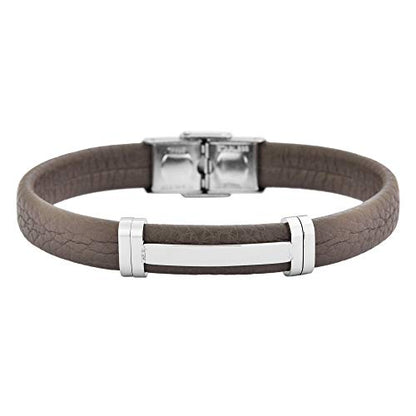 Geoffrey Beene Men's Genuine Leather Bracelet with Stainless Steel Cut-Out ID - color: Grey