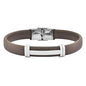 Geoffrey Beene Men's Genuine Leather Bracelet with Stainless Steel Cut-Out ID - color: Grey