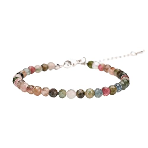 Crystal Bracelet for Women, Natural 4mm Faceted Beads Adjustable Bracelet, Small Beaded Healing Gemstone Bracelet - color: Multicolor Tourmaline