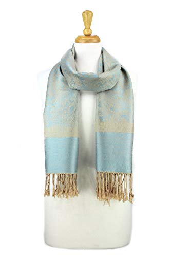 PASKMLNA Paisley Jacquard Pashmina Shawl Wrap Scarf Stole - color: Baby Blue Beige