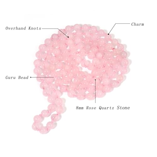 Beaded Necklace Hand Knotted for Woman - color: Rose Quartz 1