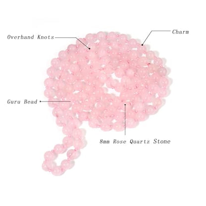 Beaded Necklace Hand Knotted for Woman - color: Rose Quartz 1