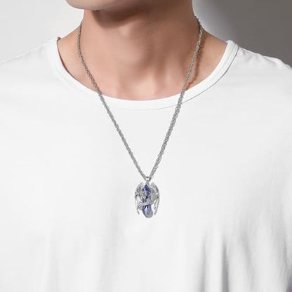 INFUSEU Unique Dragon Necklaces with Healing Crystal Stone for Men Women, Personalized Spiritual Gifts, 24 Inch Chain - color: Blue